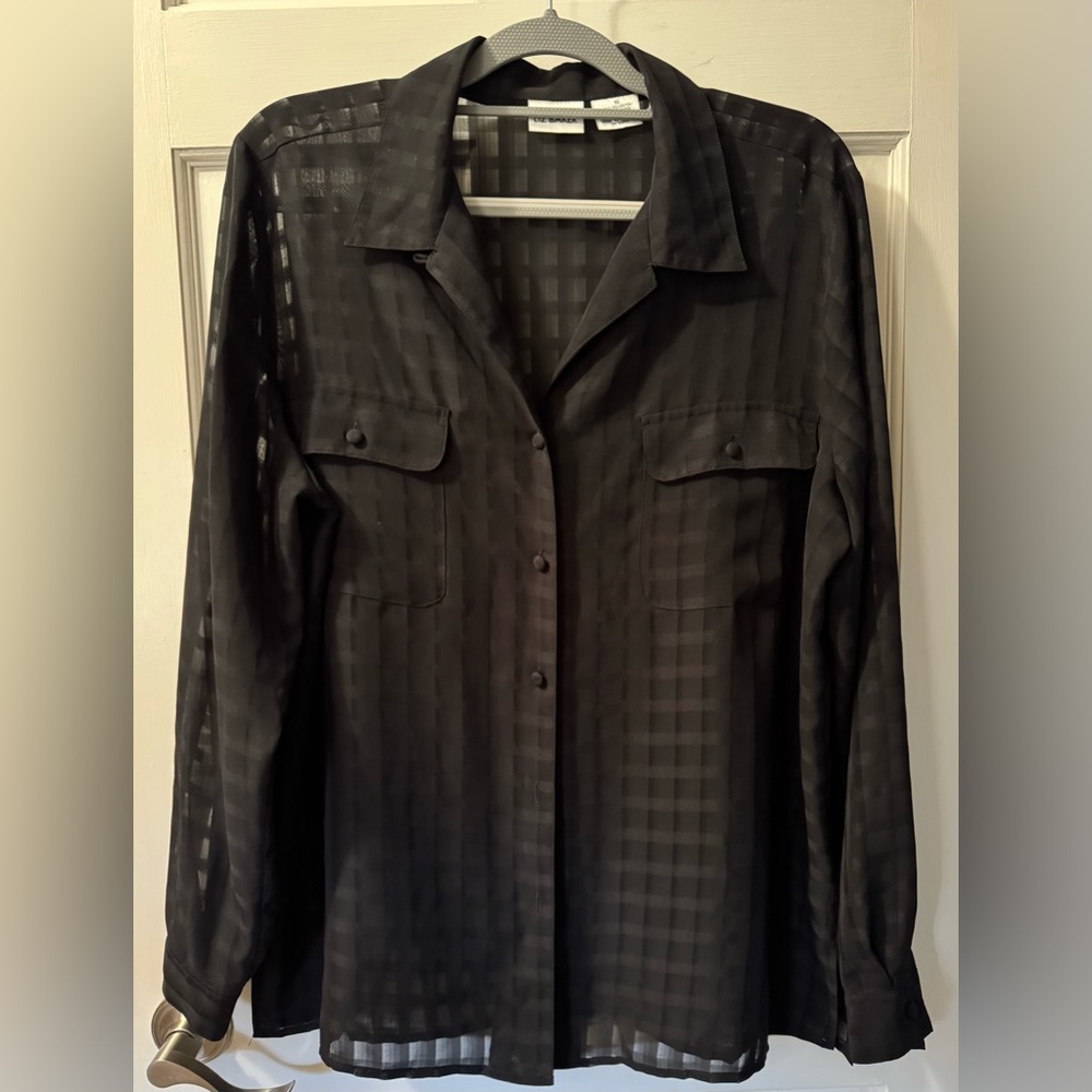Liz Baker Black Sheer Long Sleeve Blouse Size 16